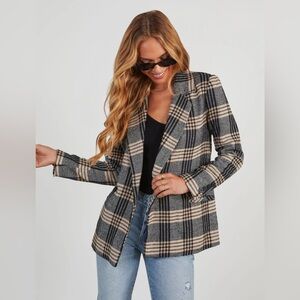 Vici Size Small Dionne Black and Tan Plaid Blazer